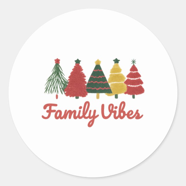 Sticker Rond Family Vibes – Cozy Christmas Tree Design (Devant)