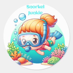 Sticker Rond fana de snorkeling féminin