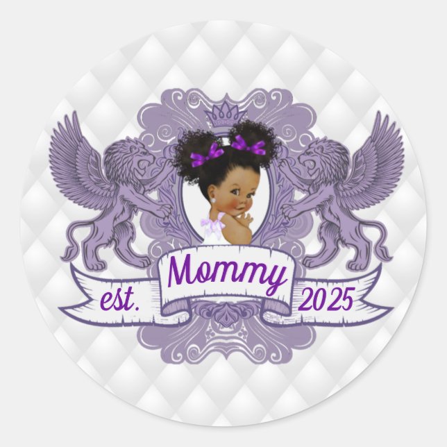 Sticker Rond Fancy African Baby Girl Purple|White Princess (Devant)
