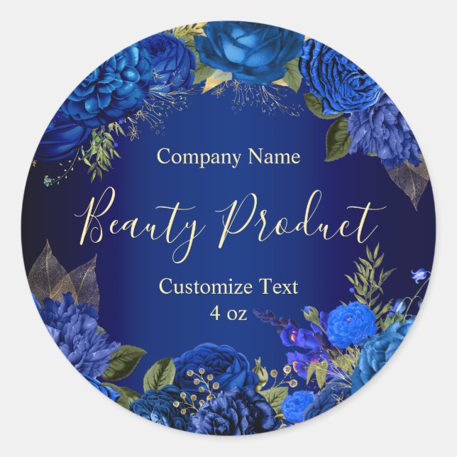 Sticker Rond Fancy Blue Floral Rose Beauté Custom Business (Devant)