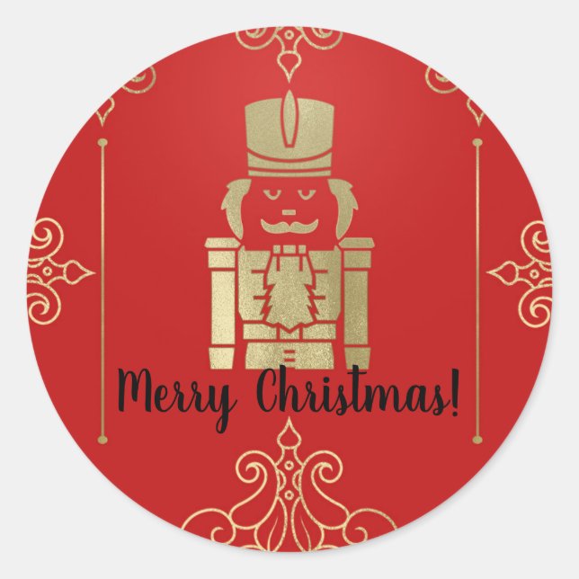 Sticker Rond Fancy Elegant Gold & Red Nutcracker Holiday Party (Devant)