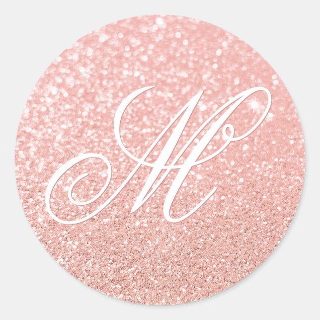 Sticker Rond Fancy Monogram Faux Pastel Rose Parties scintillan (Devant)