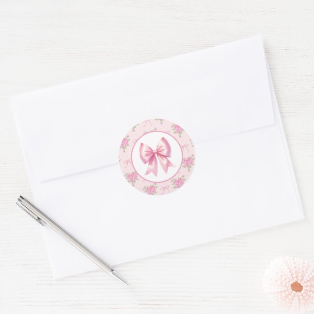 Sticker Rond Fancy One Rose Coquette Bow Premier anniversaire (Enveloppe)