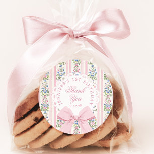 Sticker Rond Fancy One rose pâle Ruban anniversaire Merci