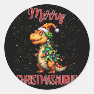 Sticker Rond Fanny Joyeux Noël Christmasaurus Dinosaure Sapin d