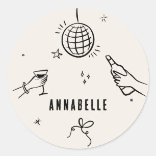 Sticker Rond fantaisie dessinée à la main à la fête des boisson