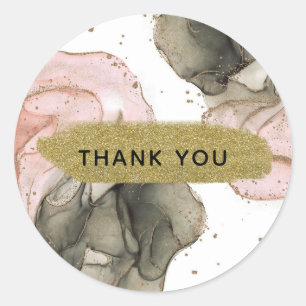 Sticker Rond Fantaisie Glamour Rose Doré Noir à l'encre Éthérée