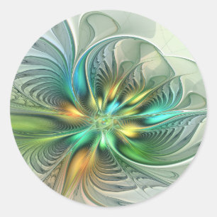 Sticker Rond Fantaisie Moderne Abstraite Fleur Fractale Colorée