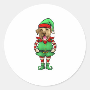 Sticker Rond Fantaisie Noël Elfe Jaune chien de laboratoire Jau