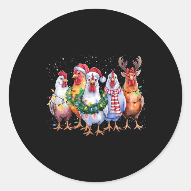 Sticker Rond Fantaisie poulets de Noël Lumières ferme animal mi (Devant)