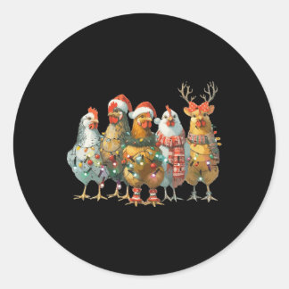 Sticker Rond Fantaisie poulets de Noël Lumières ferme animal mi
