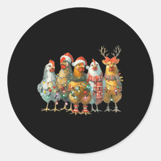 Sticker Rond Fantaisie poulets de Noël Lumières ferme animal mi