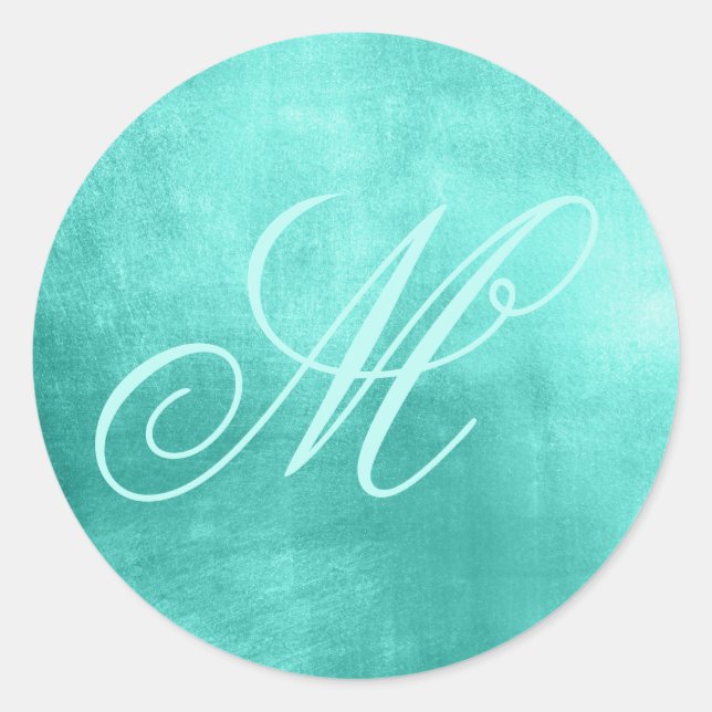 Sticker Rond Fantastique Monogramme Faux Turquoise Foil (Devant)