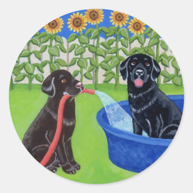 Sticker Rond Fantastique Pool Party Labradors (Devant)