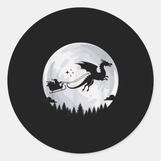 Sticker Rond Fantasy Dragon Moon Sleigh, Santa Pulled By Dragon (Devant)