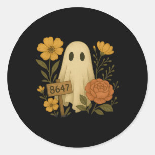Sticker Rond Fantôme avec 8647 signe floral subtil anti-trump H
