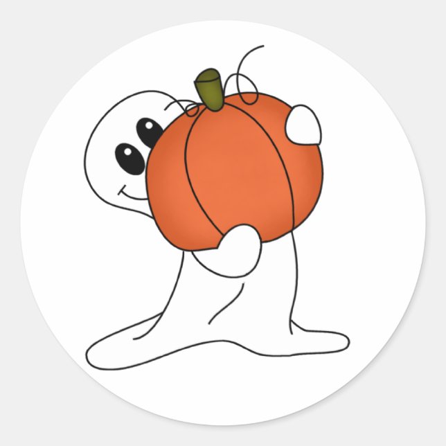 Sticker Rond Fantôme avec Citrouille orange (Devant)
