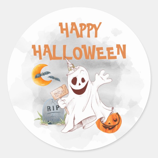 Sticker Rond Fantôme d'aquarelle d'Halloween (Devant)