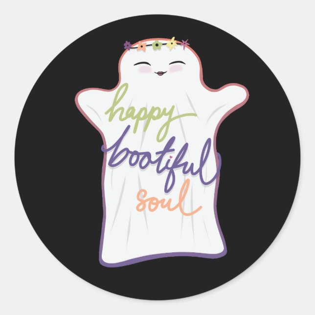 Sticker Rond Fantôme de dessin coloré mignon avec texte (Devant)