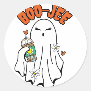 Sticker Rond Fantôme d'Halloween Boo-Jee avec café glacé à la m
