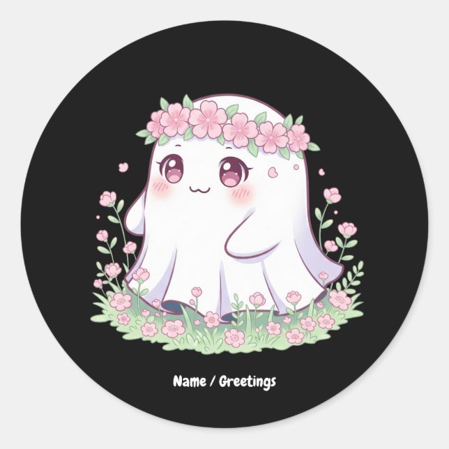 Sticker Rond Fantôme floral Costume d'Halloween pour filles fem (Devant)