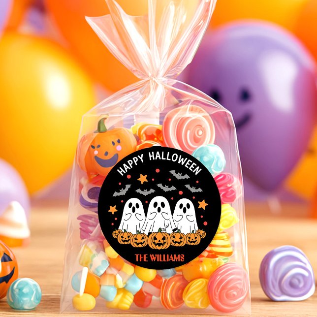 Sticker Rond Fantôme mignon et Halloween Citrouille (Créateur téléchargé)