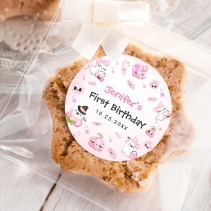 Sticker Rond Fantôme rose mignon Halloween 1er anniversaire