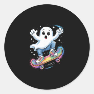 Sticker Rond Fantôme sur skateboard Costume drôle d'Halloween P