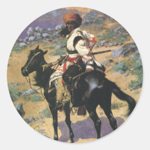 Sticker Rond Far West vintage, Un trappeur indien par Remington