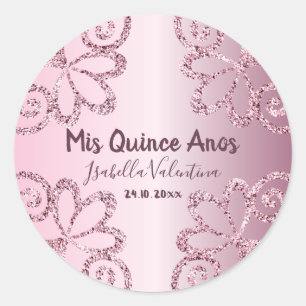 Sticker Rond Fard rose pailleté pour mes quinze ans 