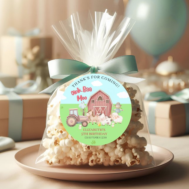 Sticker Rond Farm Animal Birthday – Girl’s Barnyard Party (Créateur téléchargé)