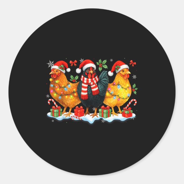 Sticker Rond Farm Animal Funny Chicken Christmas Lights Cute Xm (Devant)