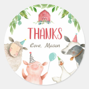 Sticker Rond Farm Animals Barnyard Boy Birthday Favoriser les é