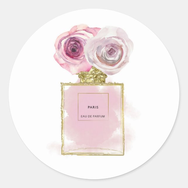 Sticker Rond Fashion Florale Bouteille de parfum Roses roses ro (Devant)