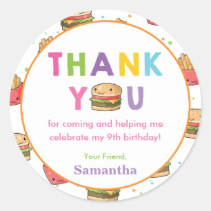 Sticker Rond Fast Food Burger Anniversaire Merci Fête Favoriser