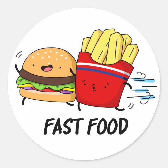 Sticker Rond Fast Food Burger Drôle Et Fries Pun (Devant)
