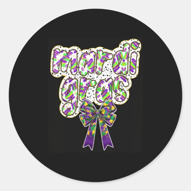 Sticker Rond Fat Tuesday Mardi Gras Coquette Bow Kids Girls Wom (Devant)