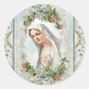 Sticker Rond Fatima Vierge Marie Florale Catholique