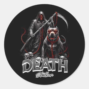 Sticker Rond Faucheur de la mort Chien de la Faucheuse Hallowee