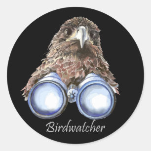 Sticker Rond Faucon drôle Ornithologie avec jumelles Art animal