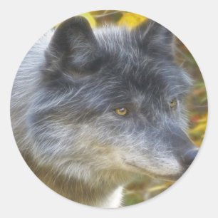 Sticker Rond Faune Loup gris conception animal amoureux