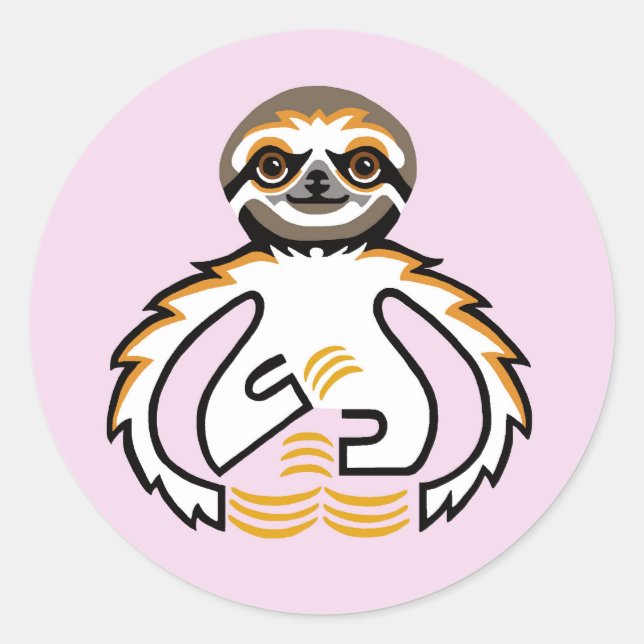 Sticker Rond Faune -Mignonne Paresseux à trois doigts -Nature - (Devant)