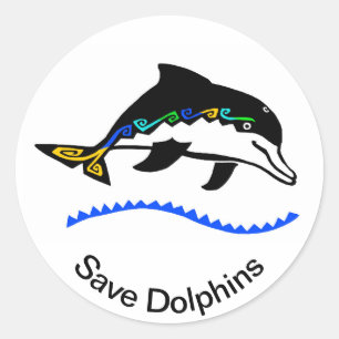 Sticker Rond Faune - Sauvez les DOLPHINS - Nature - Bleu Océan