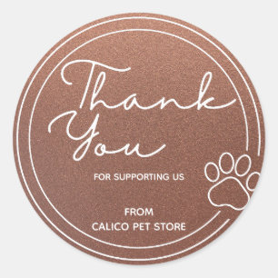 Sticker Rond Faux Bronze Personnalisé Cuisine Paw Pet Store Ent