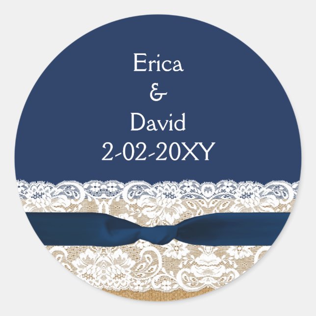 Sticker Rond FAUX burlap dentelle de mariage favoritisme autoco (Devant)