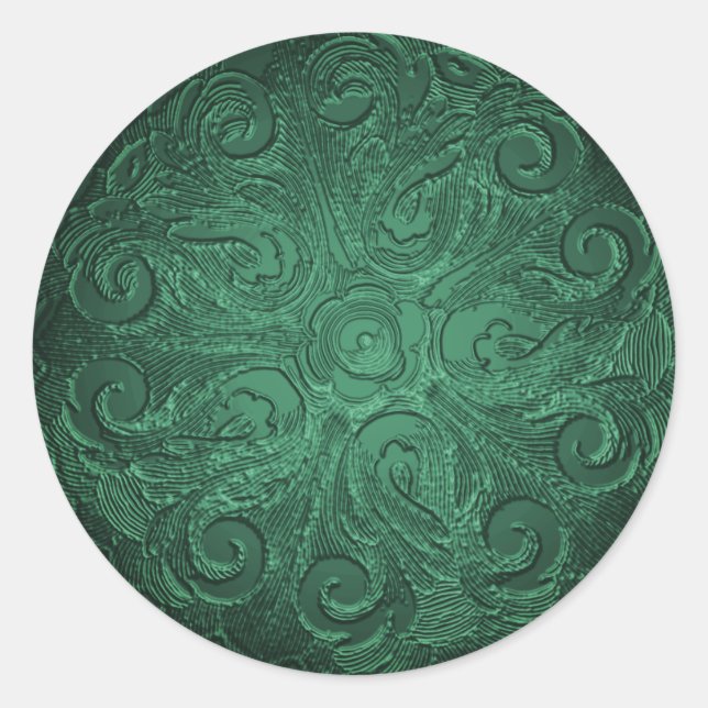 Sticker Rond Faux Embossé Look Ornate Seal Emerald Green (Devant)