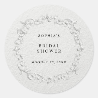 Sticker Rond Faux Embossed Floral Bridal Shower Classic Ro