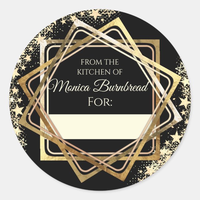 Sticker Rond Faux étoiles d'or de la cuisine de cadeau de nourr (Devant)