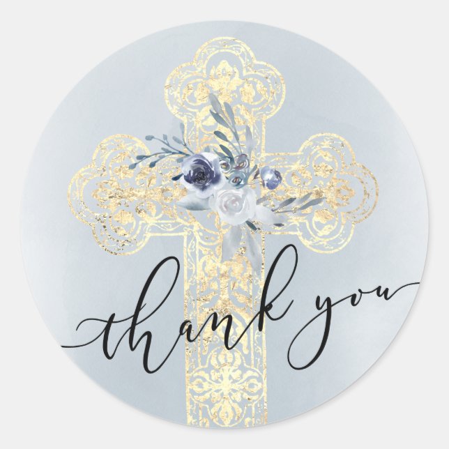 Sticker Rond Faux feuille d'or Croix | MERCI (Devant)