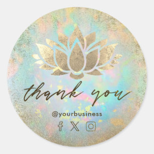 Sticker Rond faux feuille d'or lotus merci